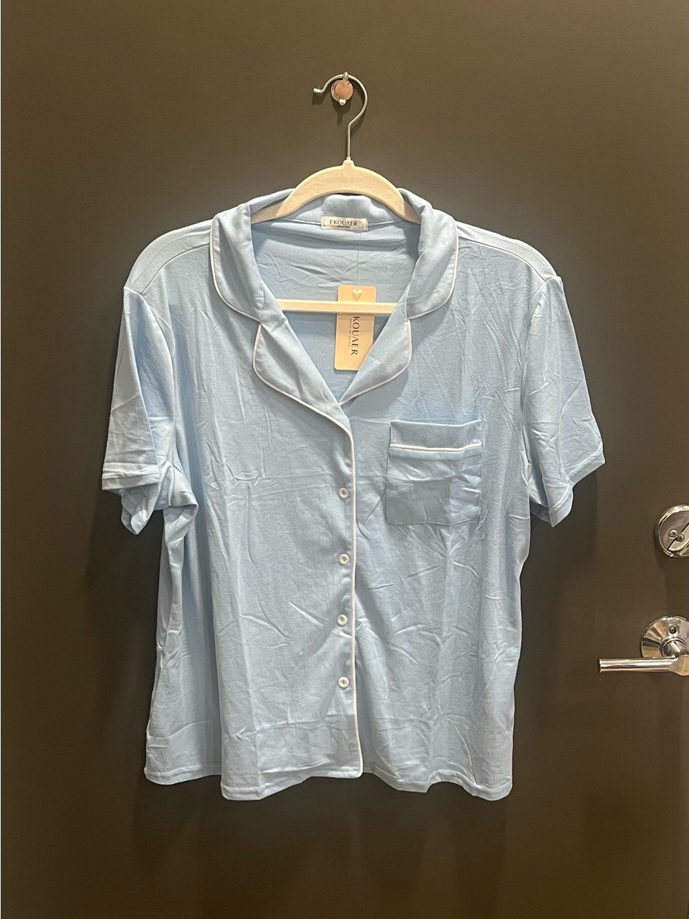 Ekouaer Light Blue Pajama Top Women’s Size Large NWT Button Down Sleep Shirt